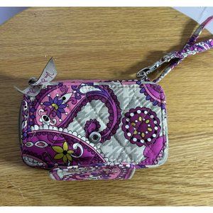 Vera Bradley Pink Paisley Meets Plaid Card Wallet Wristlet Purse ID holder